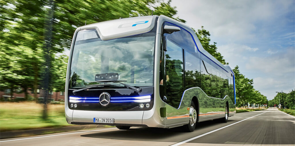 Mercedes autonomous bus|Autonomous bus side view